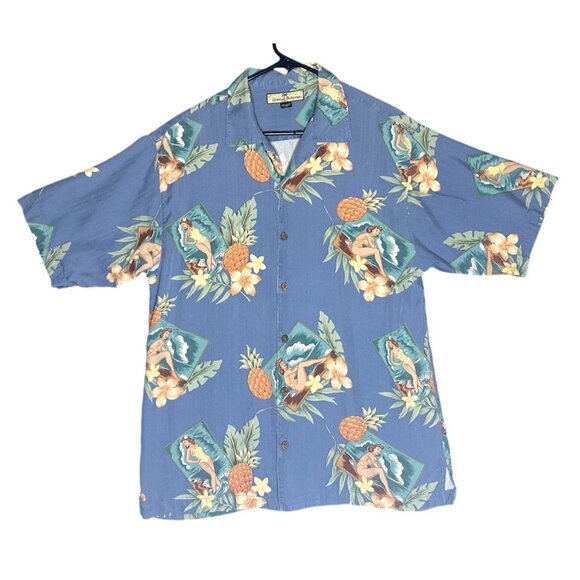Tommy Bahama Mens Hawaiian Button-Up Shirt Size M Blue Tropical Pineapple Print - Picture 4 of 12